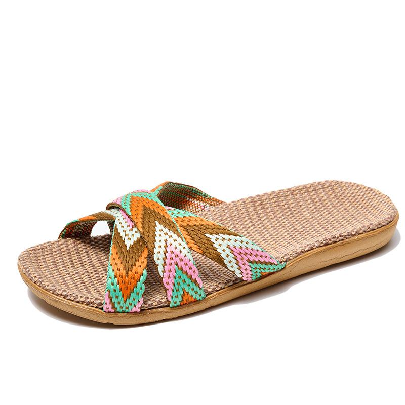 Übergröße Damen Hausschuhe Flache Sandalen Leinen Leicht Lässige Sommer Hausschuhe Damen für Zuhause Hausschuh