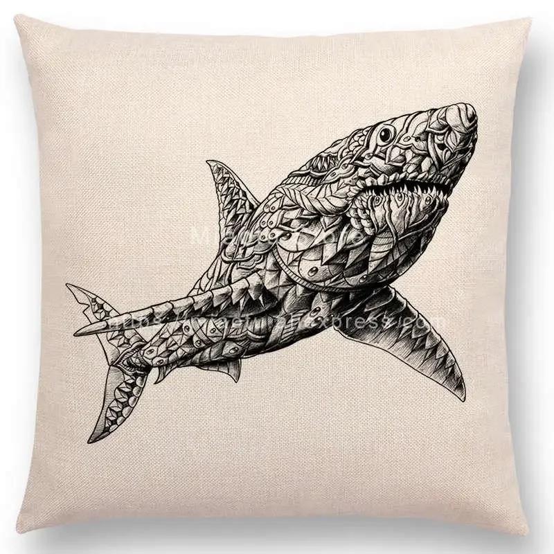 New Ornate Brave Animals Totems Free Beast Faith Tattoo Prints Cushion Cover Sofa Throw Pillow Case Owl Elephant Shark Bear