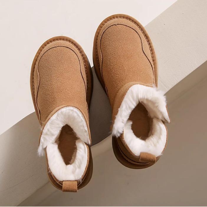 Women's Winter Platform Snow Boots Warm Faux Suede Ankle Booties Shoes With Faux Fur Lining Comfortable Fuzzy Anti-Slip Walking Short Boots for Women