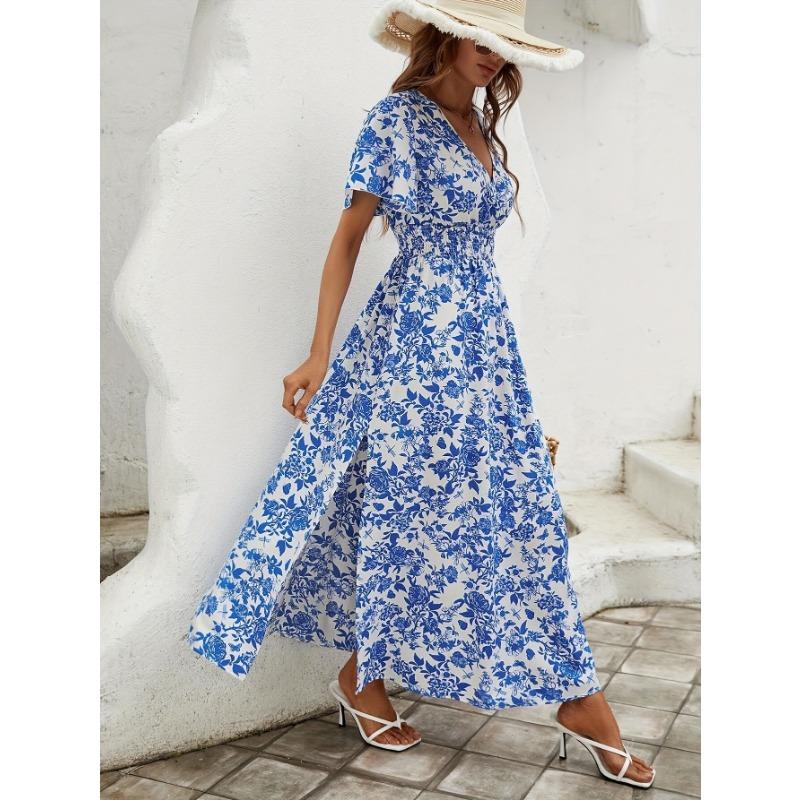 

Летнее женское платье Senior Sense с длинной талией и тонким V-образным вырезом и оборками XL синий