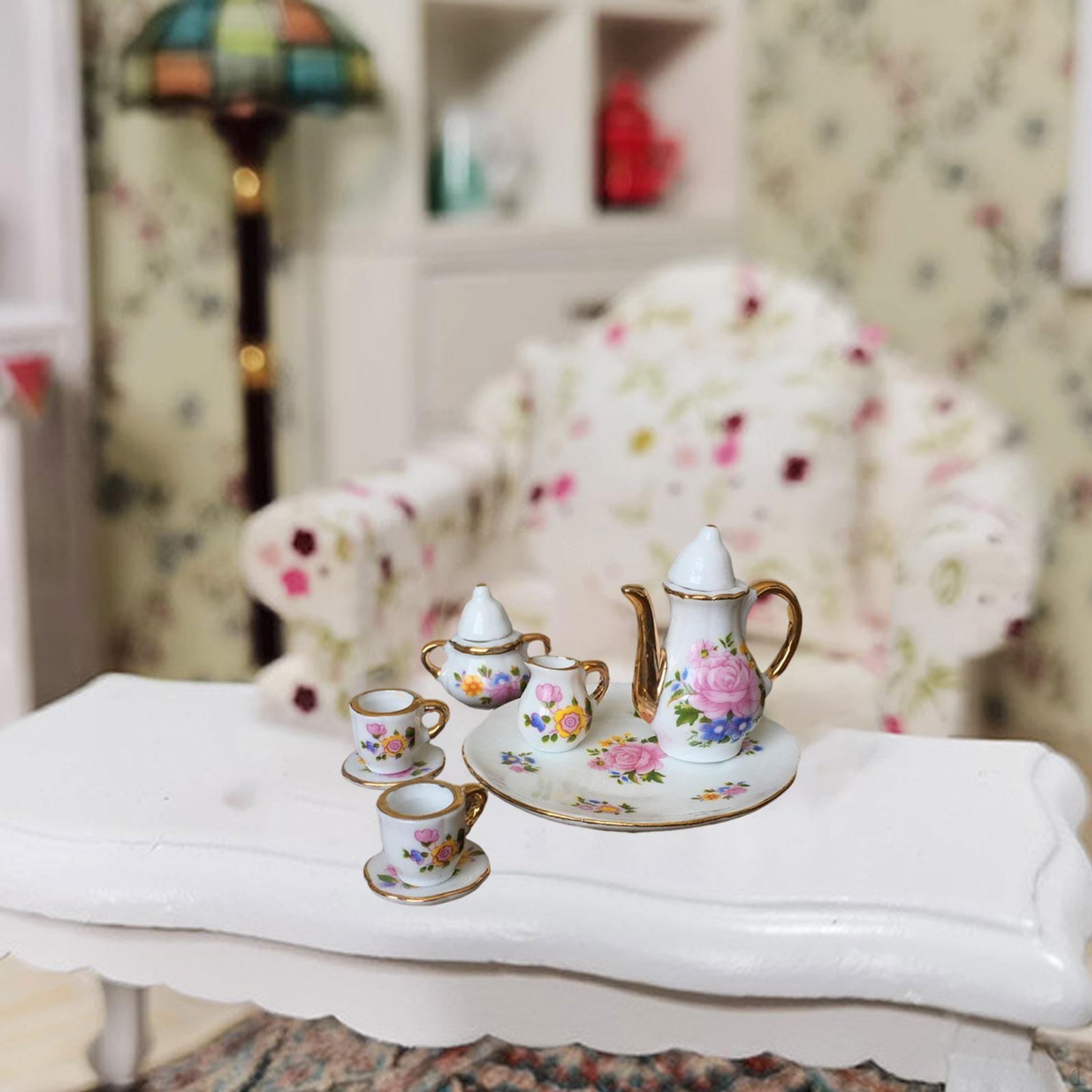 

1:Набор миниатюрной чайной посуды для кукольного домика масштаба 6 Керамический Прекрасный Декор Аксессуары Реалистичный Цветок