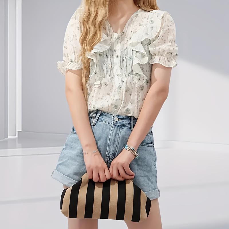 Women'S Striped Beach Bag, Versatile Striped Cloud Bag, Clutch for Commuting