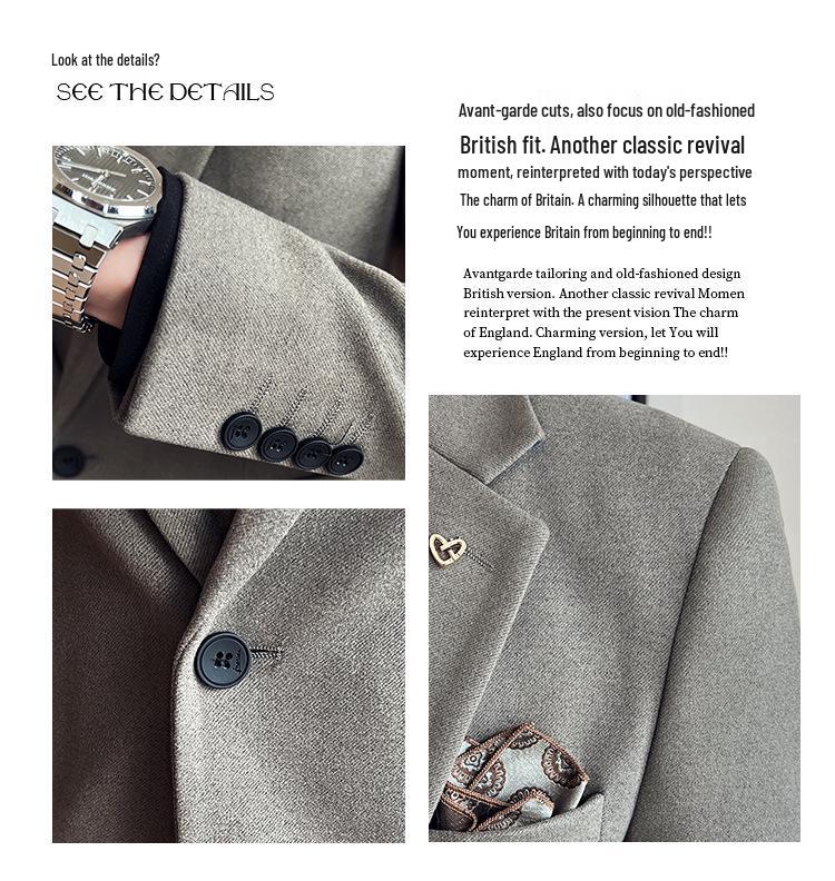 Douyin Winter Herren Wollanzug im britischen Stil dreiteilig - Koreanisch inspiriertes verdicktes Design