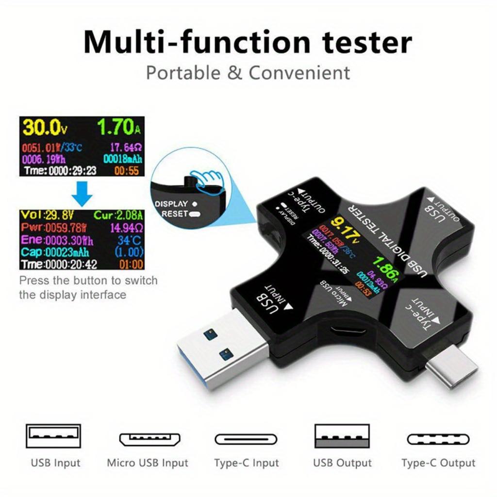 Portable USB PD Detector Type-C Voltage Ammeter, Digital Display Tester For Phone Tablet Laptop And PD Power Adapter Testing