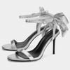 Fashion Silver Bow Decoration Brand High Heel Sandal Women Fashion Ankle Strap Buckle Designer Heels Elegant Banquet Bridal Evening Shoe