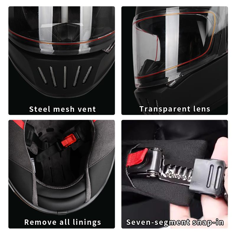 Unisex Retro Full Face Motorcycle Helmet 3C DOT Certified Four Seasons Cruise Multiple Design Options for Men And Women