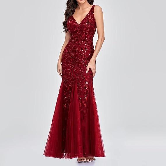 Elegant Fashionable V Neck Sequin Dress Stylegown Summer Sleeveless