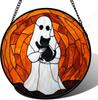 Acrylic Puzzle Hanging Ornament Ghost Figure with Cat Pattern Decorative Art Panel for Home Window Wall Decoration Gift