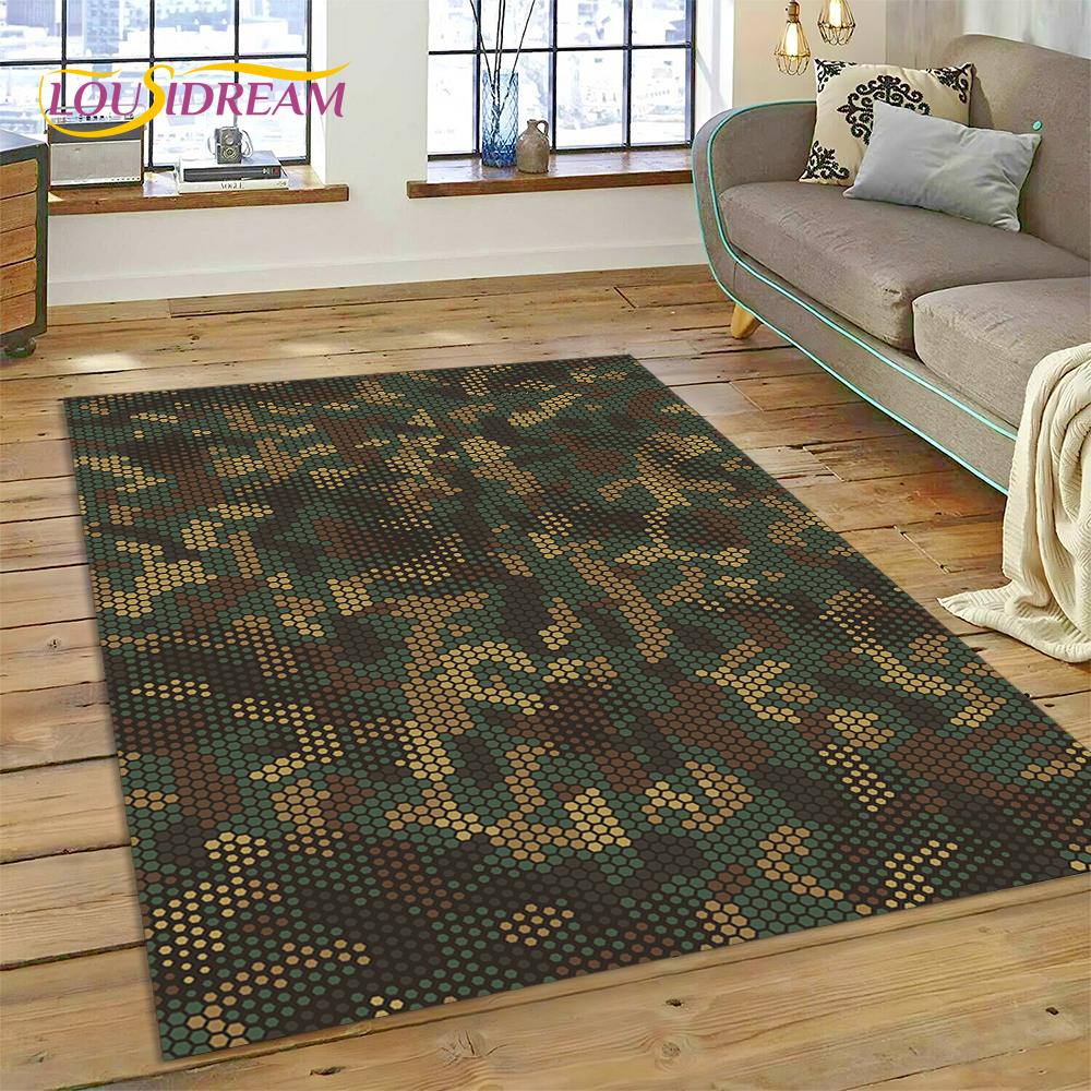 2025 Colorful Camo Green Camouflage Carpet Rug for Living Room Bedroom Home Sofa Decoration Play Area Rug Non-slip Floor Mat