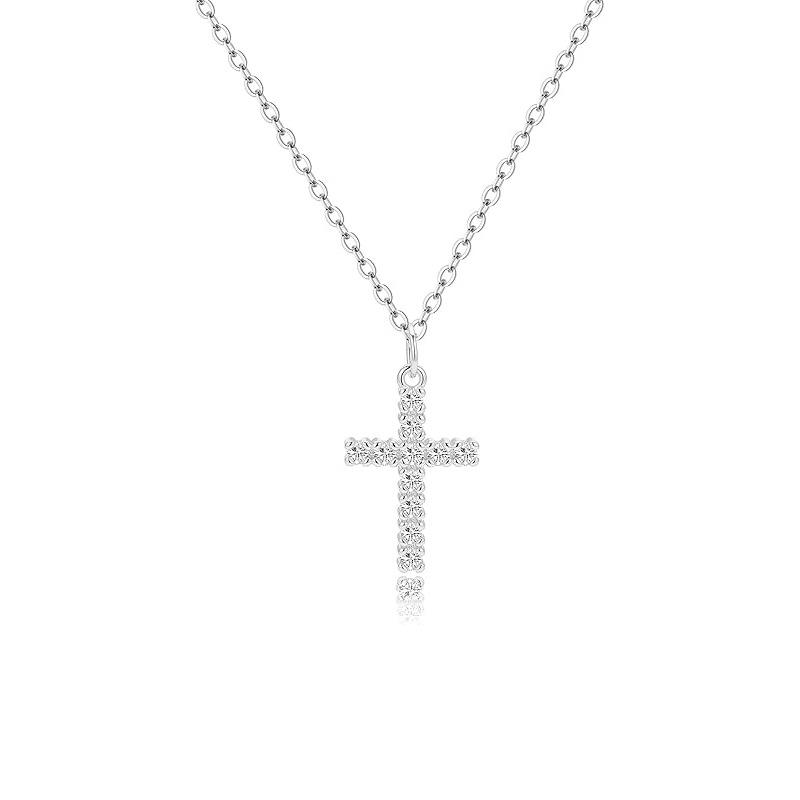 Rotatable Stainless Steel Crown Cross Pendant Necklace with Zirconia