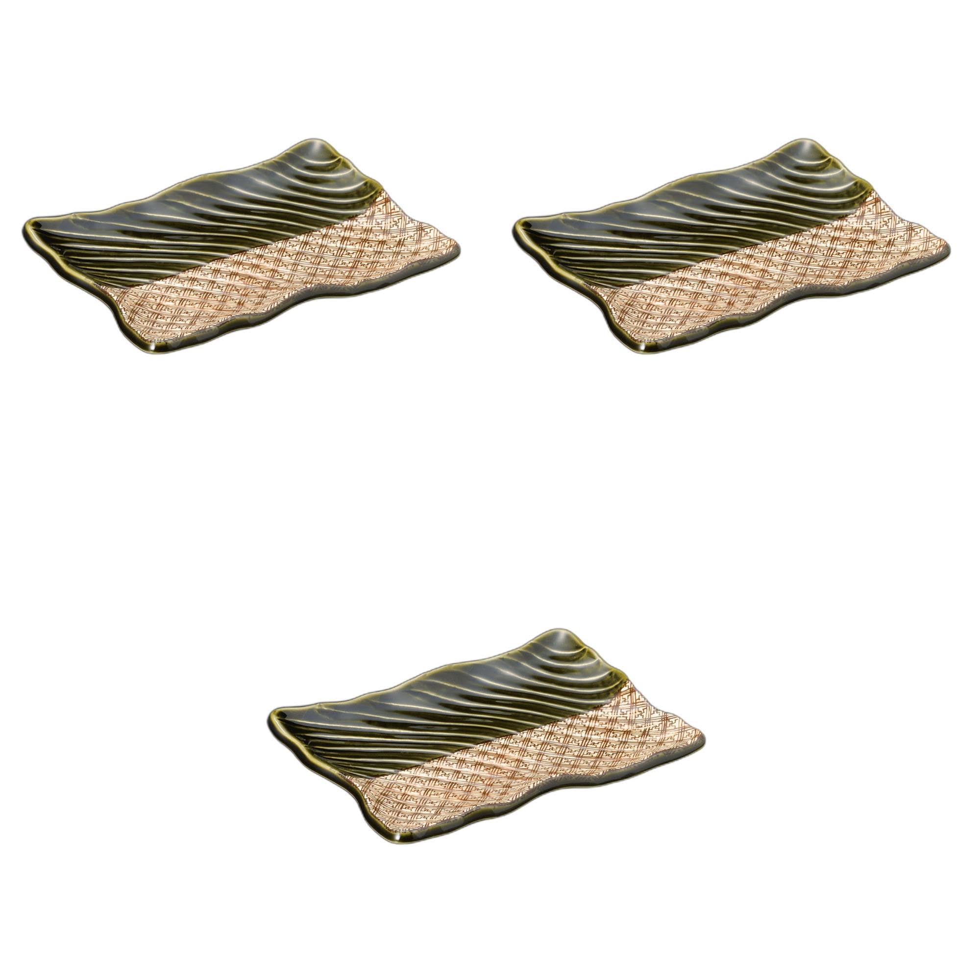 

Set of 3 21cm Lattice Oribe Plates x x Ceramic Pottery Plates by Setomonohonpo Wave-Carved [21 15.5 3cm]