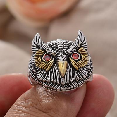 2023 Neues Design Vintage Eule Tier Rote Kristallaugen Thai Silber Herrenring Großhandel Günstige Geschenke
