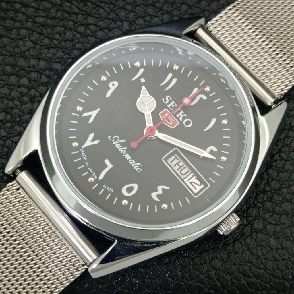AUTOMATIC VINTAGE REFURBISHED SEIKO 5 6309A JAPAN MENS BLACK WATCH a442419-1