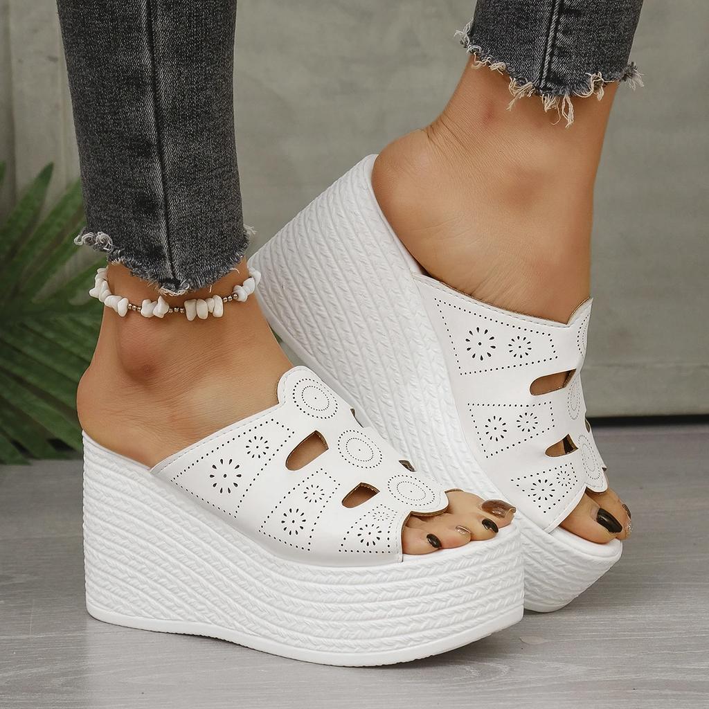 Fashion Fashion Hollow Out Wedge Heel Sandals Women Peep Toe Chunky Platform Sandals Woman Summer Anti Slip Thick Bottom Beach Slippers