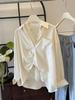 French-Style Two-Piece Set: Turn-Down Collar Long Sleeve Shirt + Lace Vest for Women.