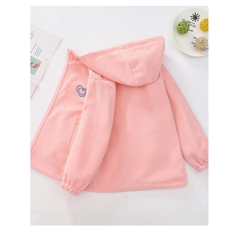 Girls Double Sided Fleece Thickened Hooded Children Casual Jacket
