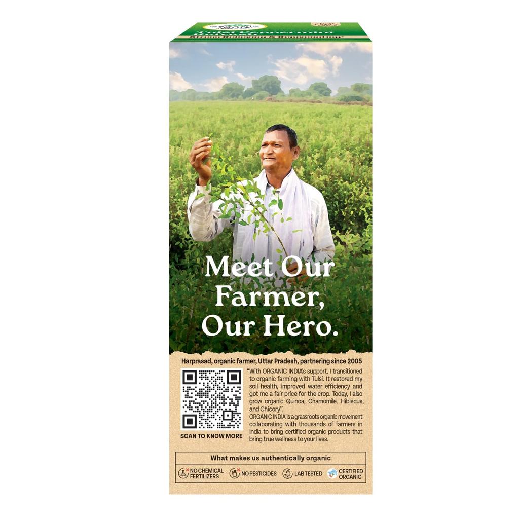 Organic India Tulsi Peppermint Refresh Tea Bags 25  | Stress Relieving & Rejuvenating Herbal Tea