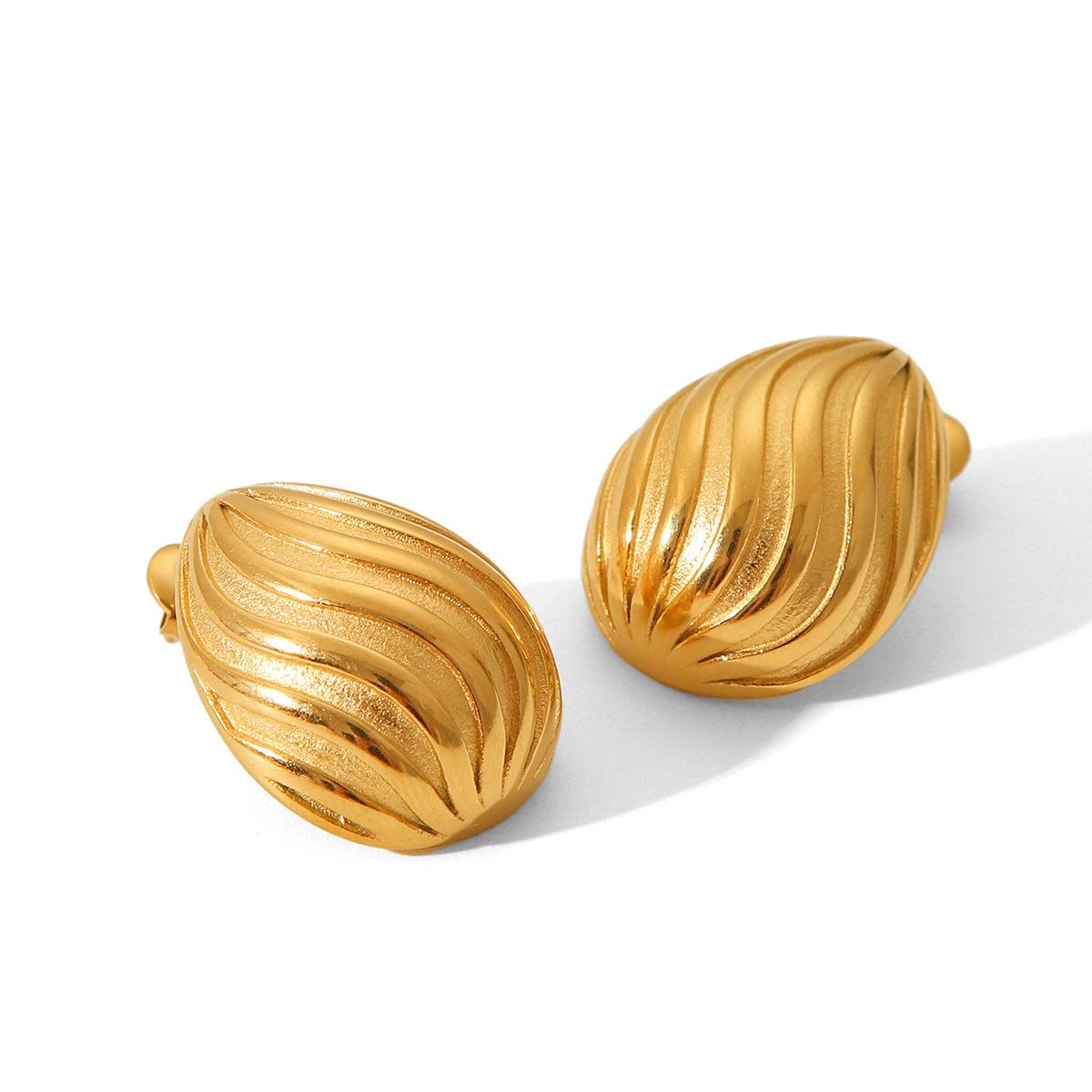 18k Gold Stainless Steel Earrings, Teardrop Threaded Titanium Steel Earrings for Women, Fashionable Versatile Ear Jewelry