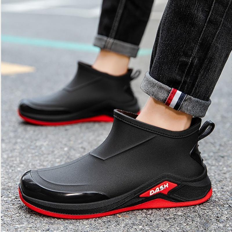 Men's Rain Boots Fashion Rubber Galoshes Outdoor Waterproof Fishing Shoes Non-Slip Rubber Shoes for Men Winter Cotton Rain Shoes