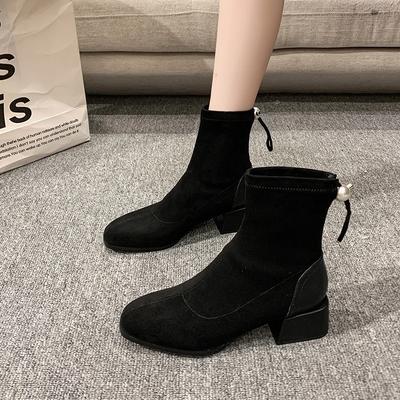 Fashion 2024 Fashion Ladies Shoes Zipper Women's Boots Autumn Winter Square Toe Suede Warm Solid Short Barrel Chunky Heels Women Boots