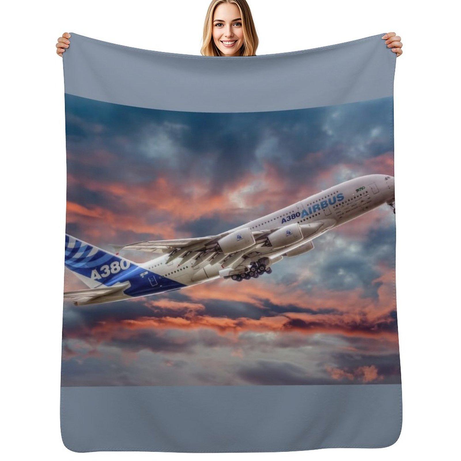 Airbus A380 - Sunset Throw Blanket Stylish Decor Blanket Gift for Friends Roommate Size: 75*100cm, Weight: 230 GSM