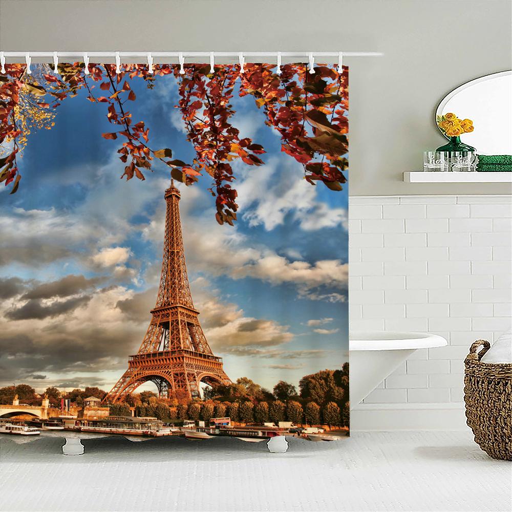 Paris Tower Paris Landskap Duschdraperier Badrum Vattentätt Badgardin Polyestertyg Badkar Badgardin 180*180cm