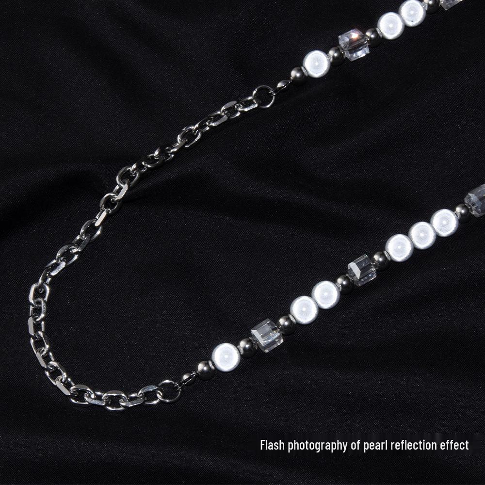 

Unisex Hip-Hop Square Crystal Pearl Necklace Stainless Steel