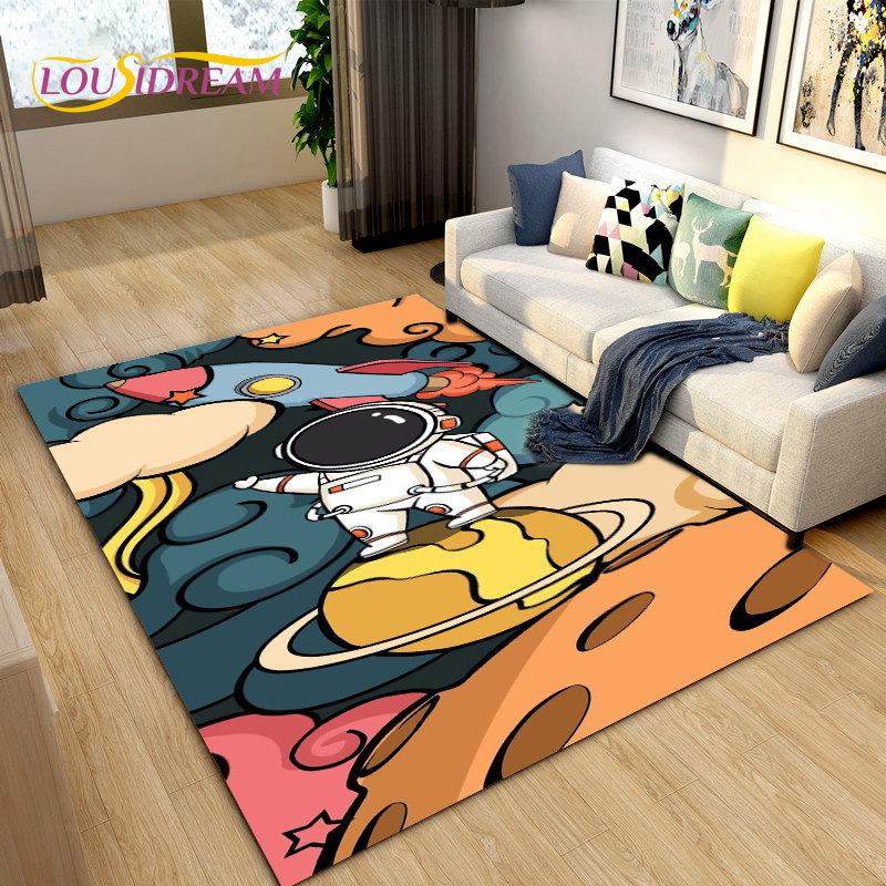 Cartoon Astronaut Space  Area Rug,Carpet Rug for Living Room Children's Room Decoration,Kids Play Crawl Soft Non-slip Floor Mat