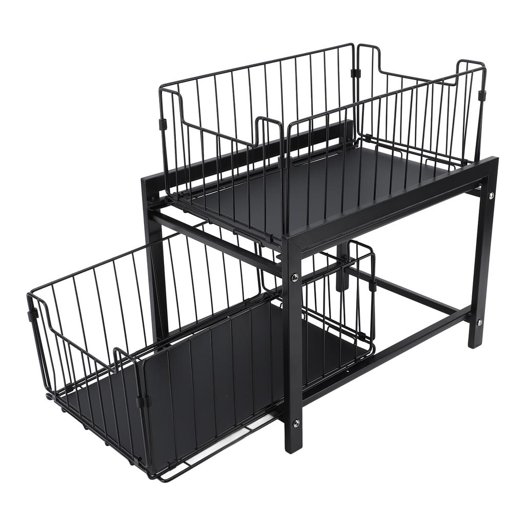 Under Sink Organizer Iron 2 Tier Pull Out Spice Rack Countertop Storage Shelf for Kitchen Bathroom