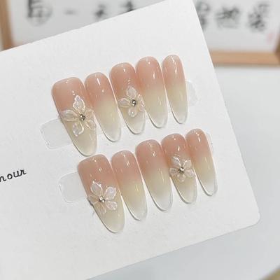 Wearing Armor High-end Summer Ice-transparent Nude Color Gradient Ice Flower Manicure Finished White-looking Fake Nail Patch Can Be Detached