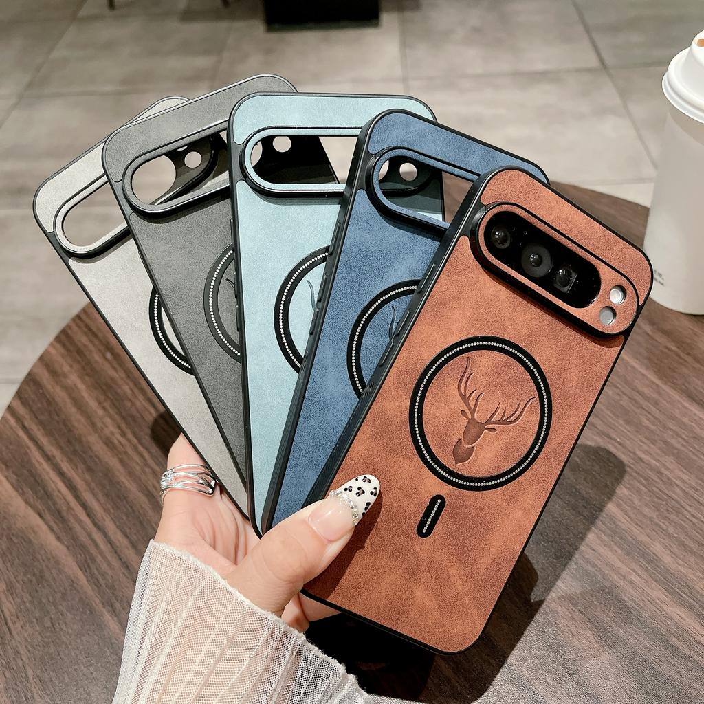 Luxury Leather Deer Phone Case for Google Pixel 7 7A 8 8A 9 9A 10 Pro XL For Magsafe Magnetic Wireless Charging Back Cover