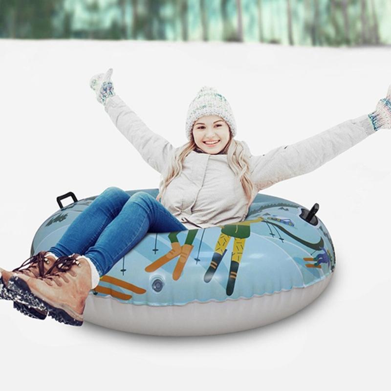 Inflatable Snow Tube Sled with Handles Thicken Snow Tubing Winter Snow Tube Folding Snow Sled Skiing Accessories