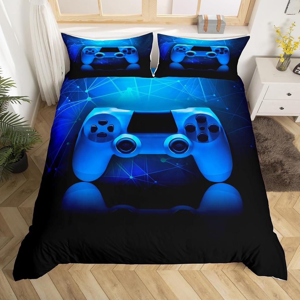 Gaming Full Queen Duvet Cover Polyester Gamepad Bedding Set Video Game Controller Comforter Cover For Boys Teen Game Room Decor