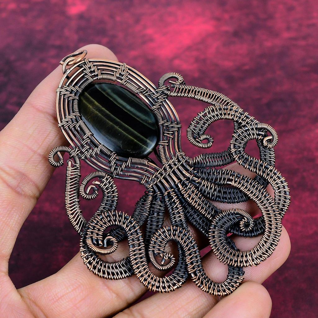 Pietersite Gemstone Pendant Copper Wire Wrapped Jewelry Elegant Octopus Pendant