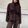 Damen 2026 Herbst/Winter Retro Wildleder Langarm Mattes Samt V-Ausschnitt Jacke