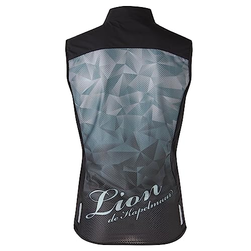 Lion de Capelmuur Cycling Vest, Stretch Wind Vest, Windproof and Water-Repellent, Black, Size L