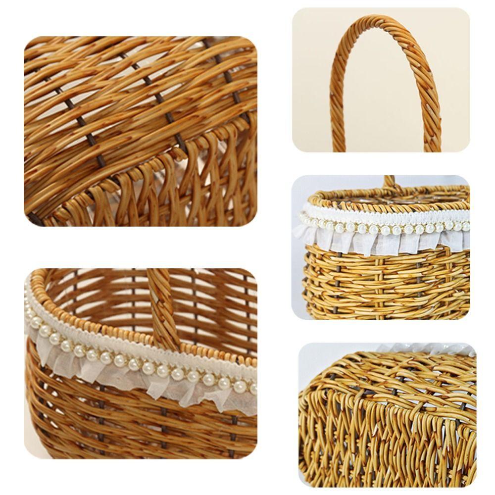 4 Styles Rattan Flower Basket Decorative Picnic Weaving Basket Wedding