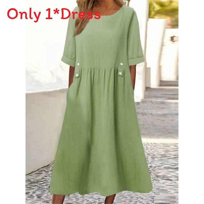 Baumwoll-Leinen A-Linien-Kleid mit Rüschen-Details für den sommerlichen Freizeitlook