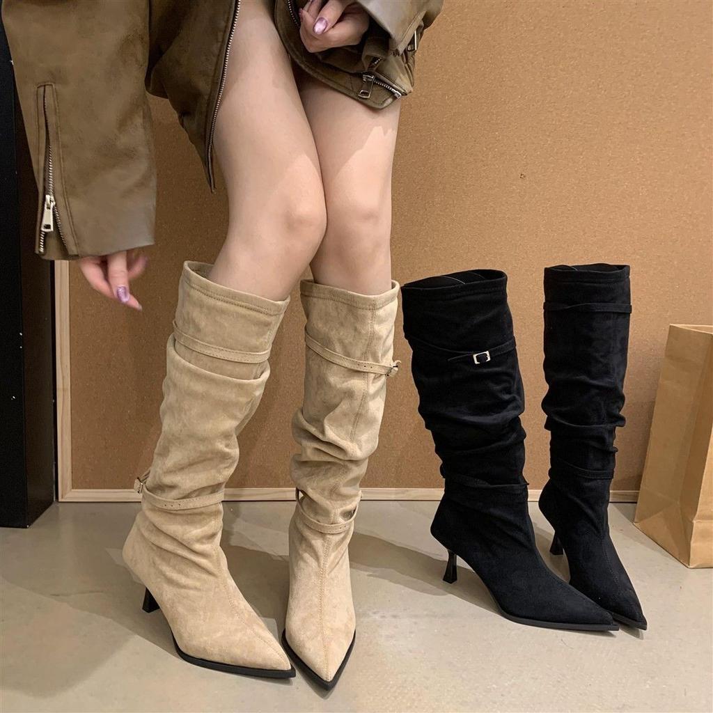 With skirt pointed boots children's boots autumn and winter new retro British style fine high heel thin knight boots