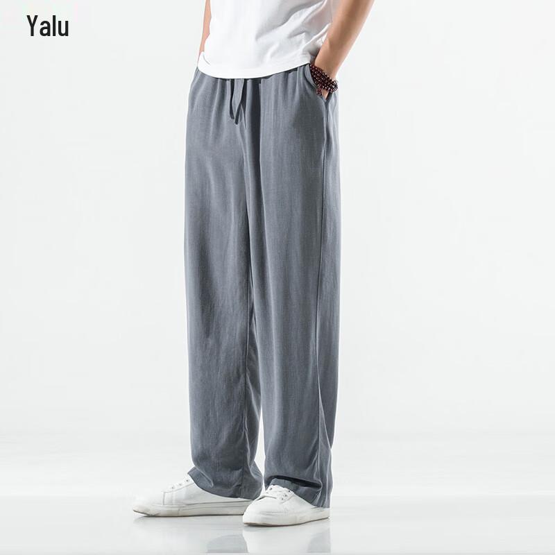 Yalu Men s Chinese Style Loose Fit Linen Blend Straight Leg Casual Pants 2XL