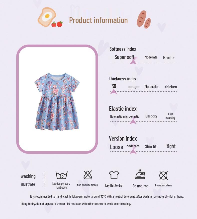 Malwee Girls' Stylish Summer Dress - Round Neck, Printed, Short Sleeve, Trendy Princess Design for Children