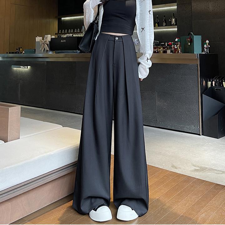 Dimanaf Jarní dámské kalhoty plus size se širokými nohavicemi, základní elastické kalhoty, volné ležérní kalhoty s vysokým pasem, plisované kalhoty 5XL