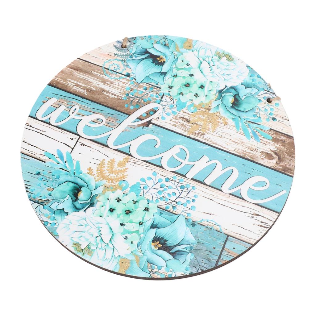 Front Door Sign Rustic Retro Style Water Proof Wood Hanging Round Welcome Sign for Outdoor Fence Decor Flower Pattern