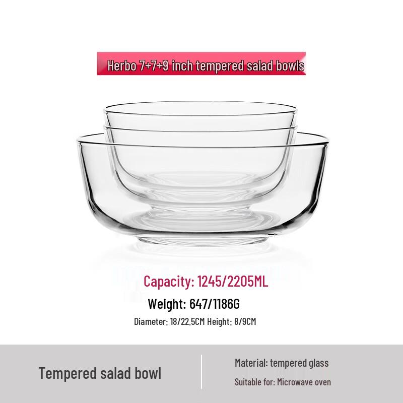 

Wuhe Japanese Style Clear Glass Salad Bowl Set - 3-Piece
