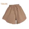 Summer Women Shorts Drawstring High Elastic Waist Loose Irrgular Hem Plus Size Pocketed Pure Color A-line Thin Casual Sport Homewear Short Pants