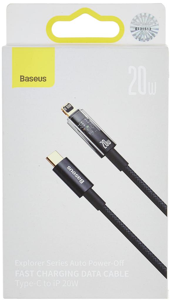 Baseus Baseus Explorer Series Auto Power Off Fast Charging Cable 1m Nylon Cable Black to iP 20W CATS000001 Type-C