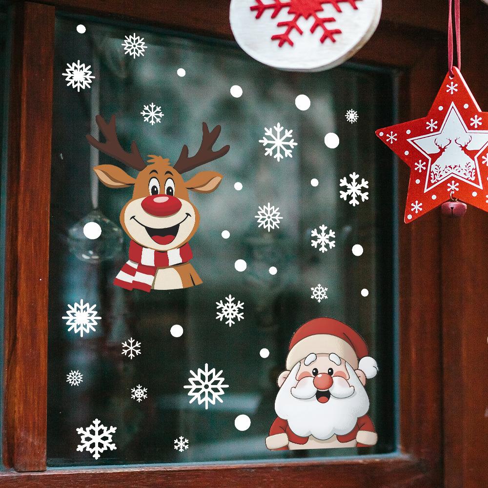Christmas Atmosphere Santa Claus and Reindeer Snowflake Festive Glass Door and Window Decorative Stickers