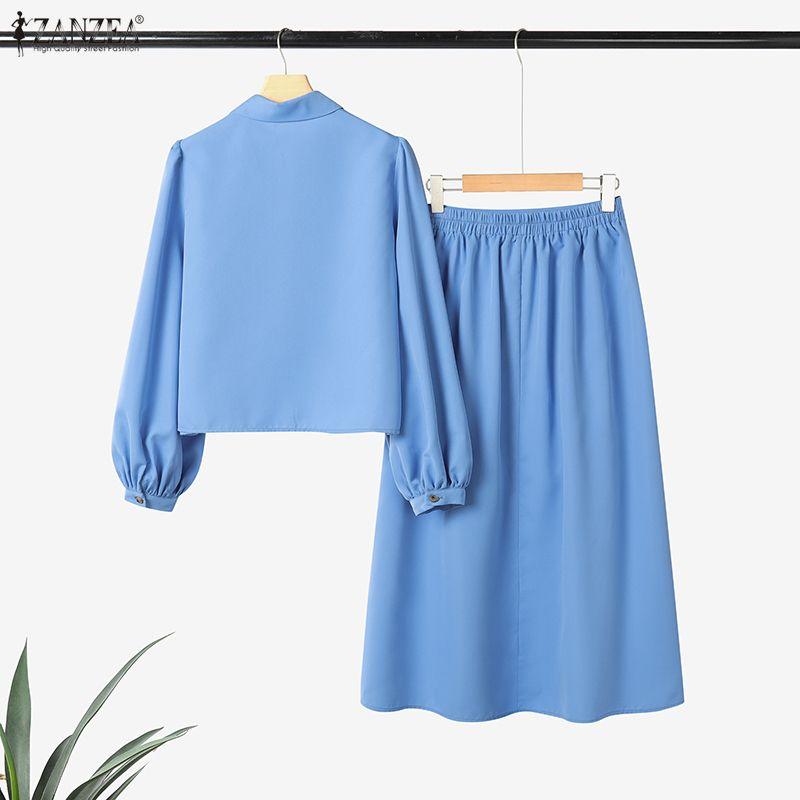 ZANZEA Women Long Sleeve Blouse and Long Skirts Casual Two Piece Suit Sets