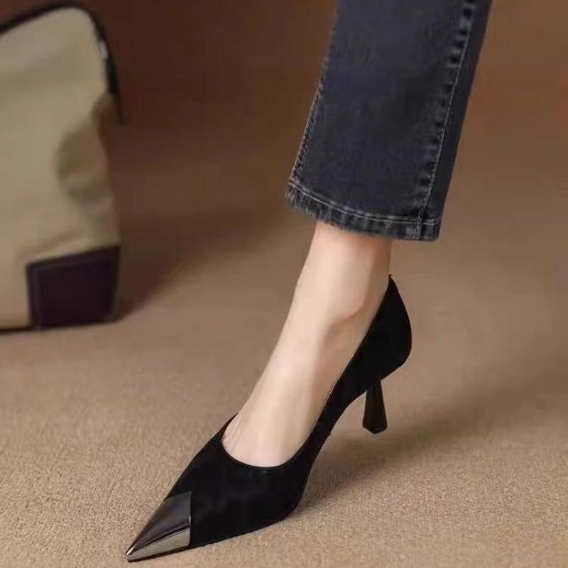 Fashion Metal Head Protection Stiletto Single Shoes Women's Fashion Pointed Toe Slip-proof Wear-resistant High Heels