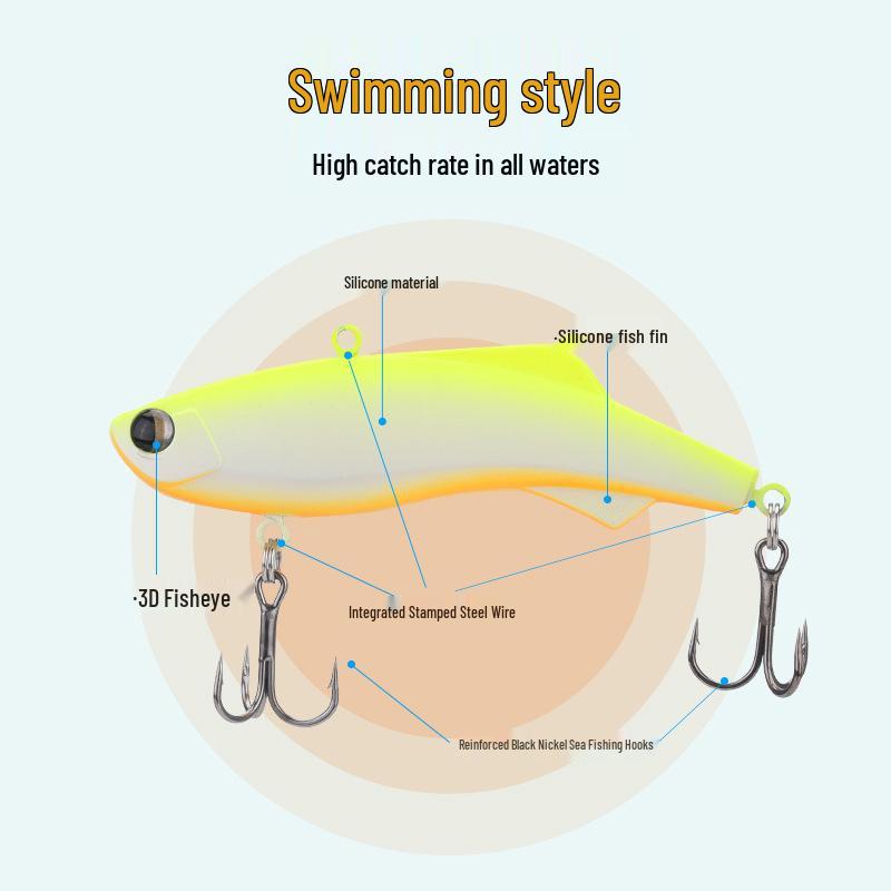 Cross-Border Silicone VIB Lure: Sinking, Noise Vibration, All Water Layers, Bass Fishing Fake Bait.